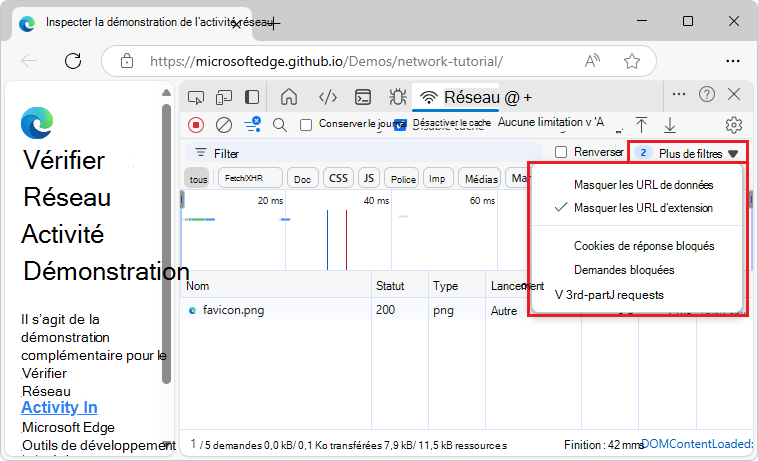 Liste déroulante « Afficher uniquement/masquer les demandes »