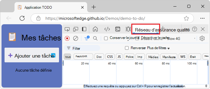 Icône d’avertissement limité sous l’onglet Réseau de la barre d’activité