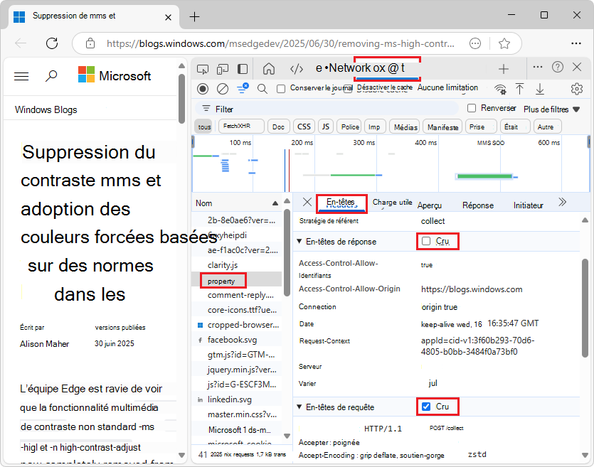 Onglet En-têtes Source de l’affichage >
