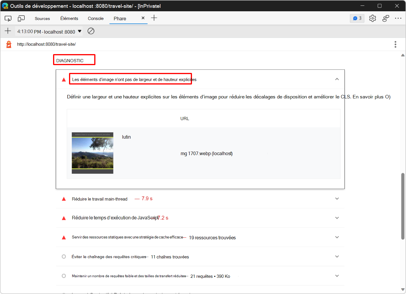 Section Lighthouse diagnostics sur la définition de la largeur et de la hauteur explicites pour les images