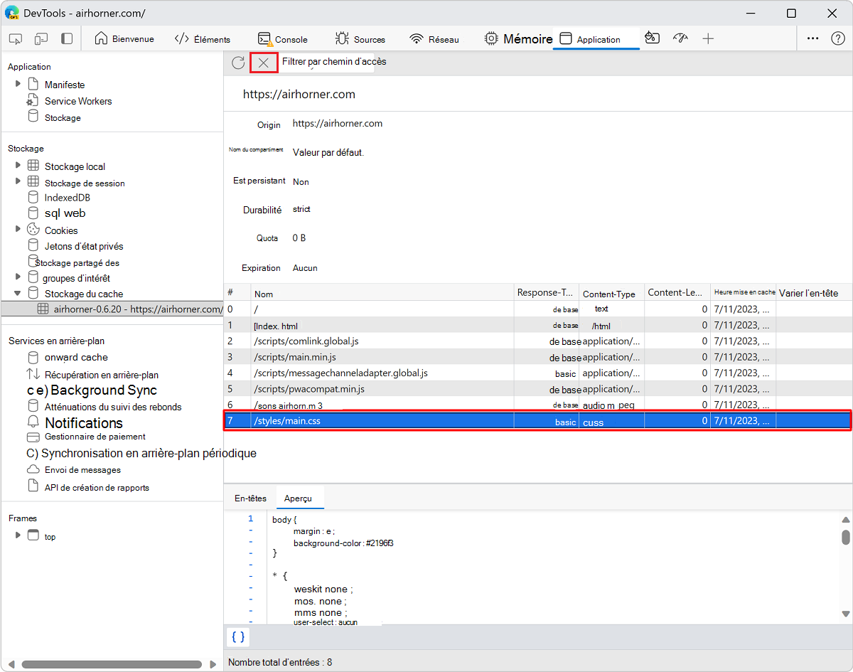 Sélection d’une ressource à supprimer