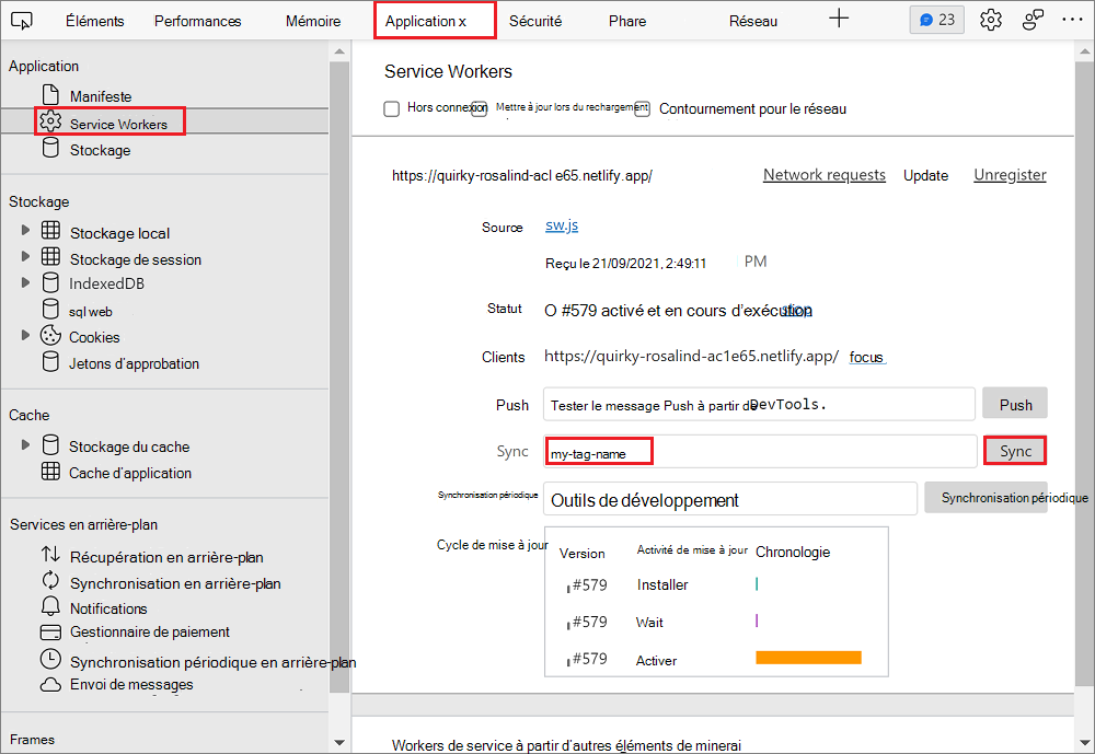 Simuler une synchronisation en arrière-plan dans le panneau Application