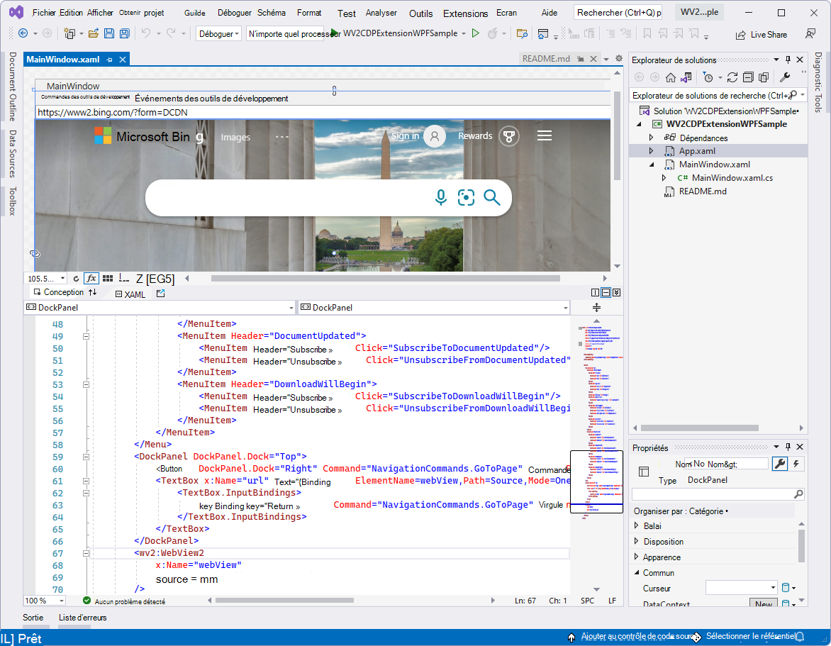 Code du projet WV2CDPExtensionWPFSample dans Visual Studio
