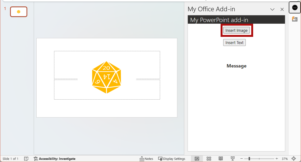 Bouton Insérer une image mis en évidence dans le complément.