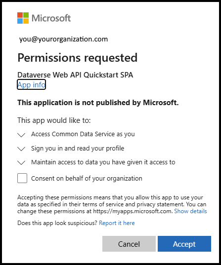 Boîte de dialogue Autorisations demandées