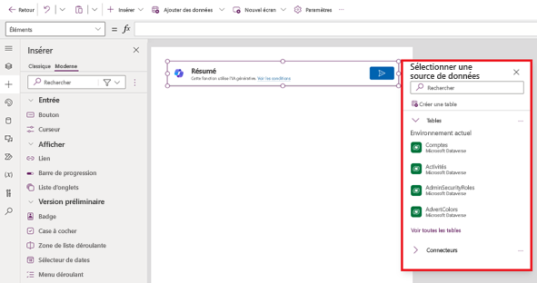 Sélectionner la source de données