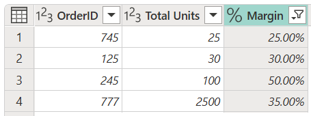 Capture d’écran de l’exemple de table après l’utilisation de l’exemple de paramètre comme argument de transformation.