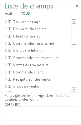 Liste de champs dans Power View