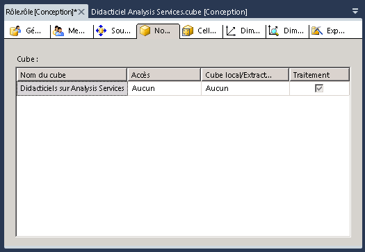 Onglet Cubes du Concepteur de rôle