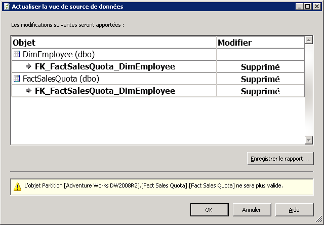 boîte de dialogue Actualiser la vue de source de données