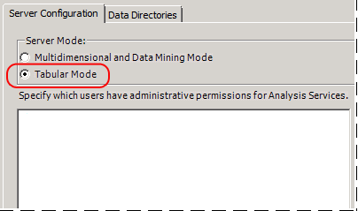 Page de configuration des options de configuration d'Analysis Services