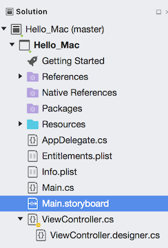 Fichier Main.storyboard dans l’Explorateur de solutions