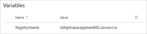 Capture d’écran d’Azure Pipeline montrant le groupe de variables. Le groupe contient une variable.