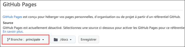 Activation des pages GitHub.