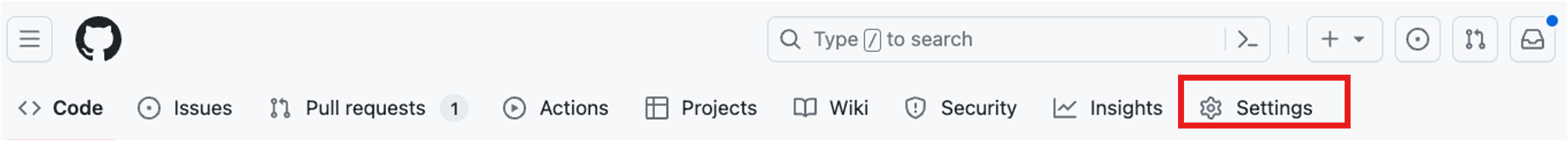 Capture d’écran de la partie supérieure de la page principale d’un référentiel avec la section Paramètres mise en surbrillance.