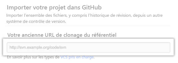 Capture d’écran de l’ancienne zone de texte URL du référentiel.