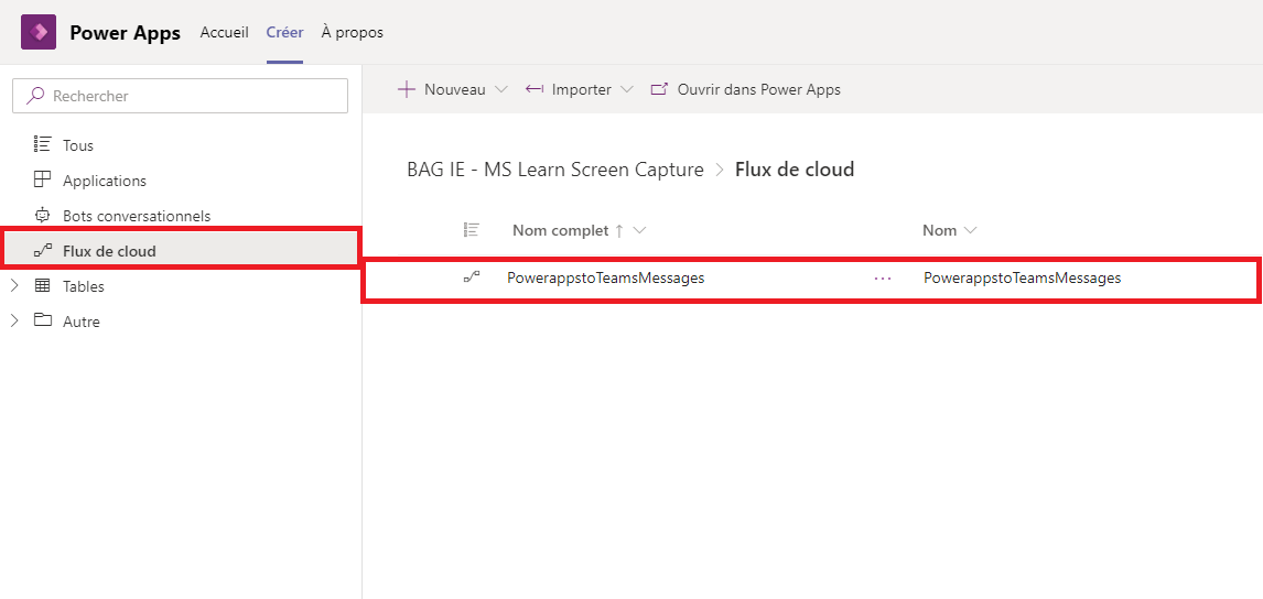 Capture d’écran du volet Power Automate avec les points de suspension à droite du flux mis en surbrillance.