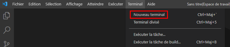 Capture d’écran montrant le bouton Nouveau terminal.