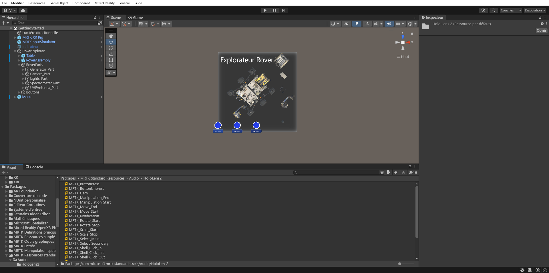 Capture d’écran de la fenêtre Projet Unity avec le dossier Audio sélectionné.