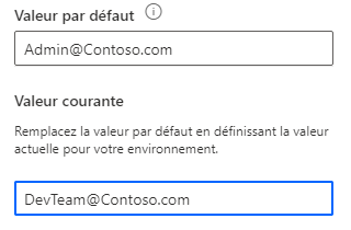 Capture d’écran de la valeur actuelle sur une variable d’environnement.