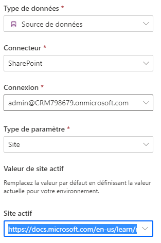 Capture d’écran de la configuration d’une variable d’environnement de source de données.