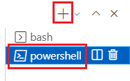 Capture d’écran de la fenêtre de terminal Visual Studio Code. Le terminal PowerShell et le signe plus sont sélectionnés.