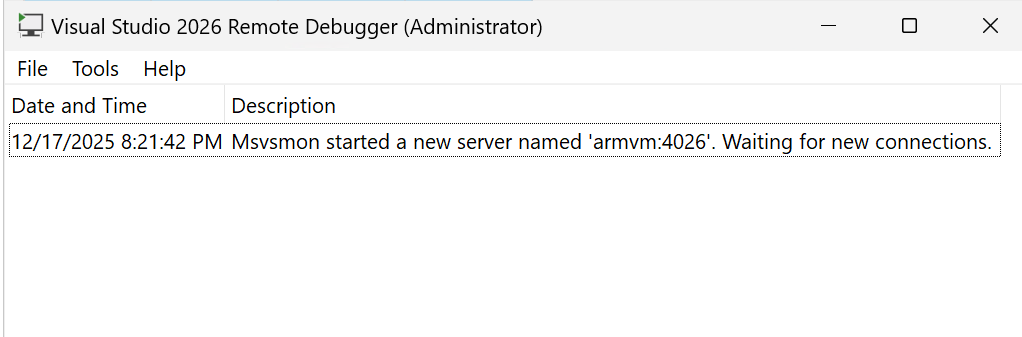 Fenêtre du débogueur distant Capture d’écran de la fenêtre du débogueur distant