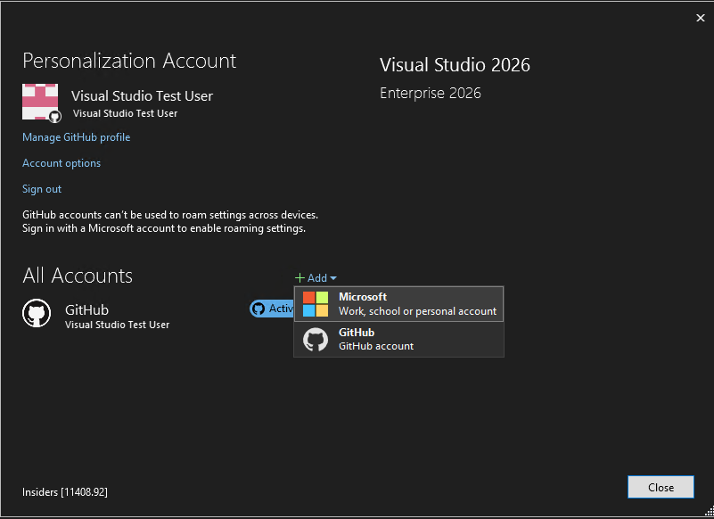 Capture d’écran montrant comment sélectionner et ajouter un compte GitHub.