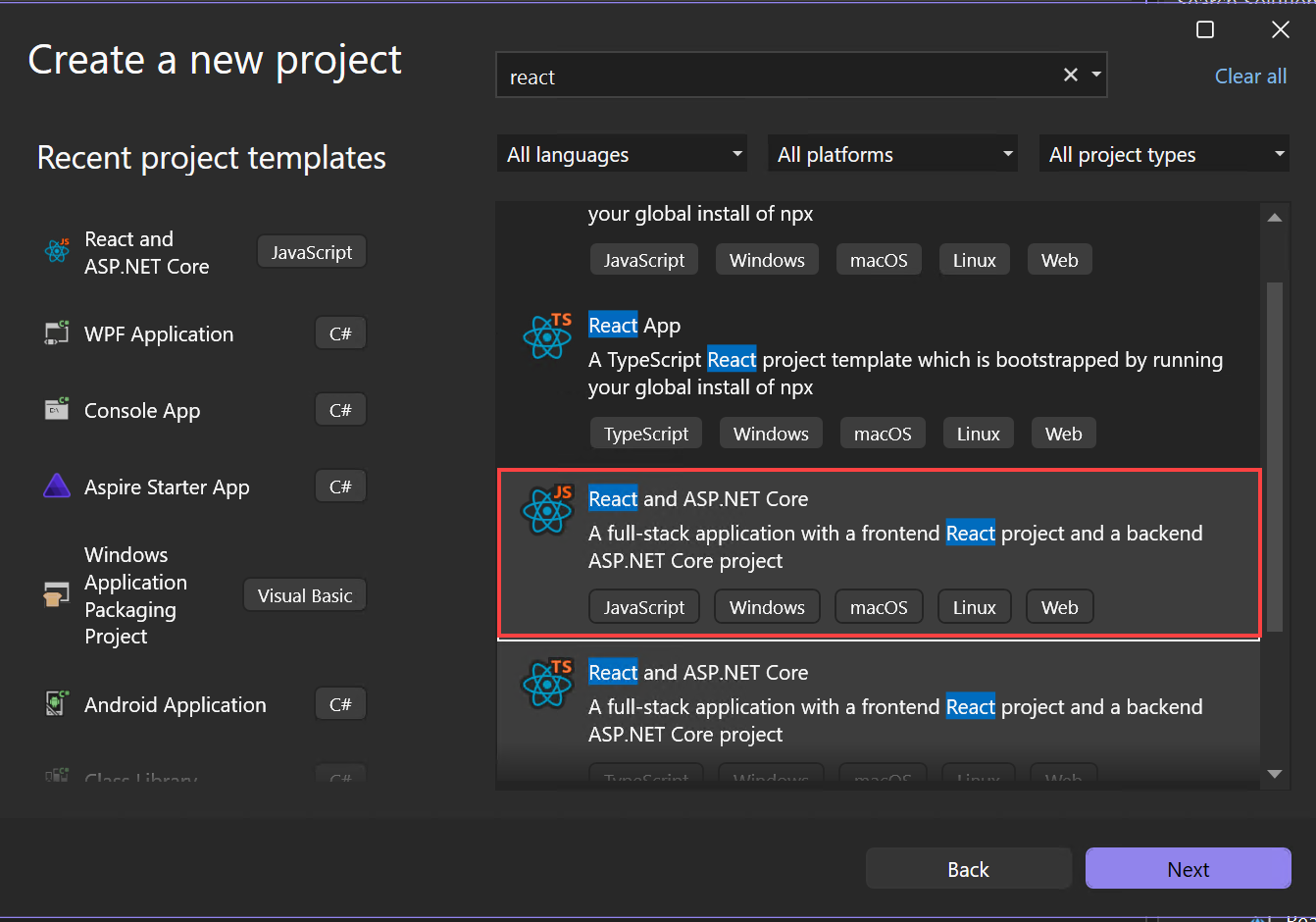 Capture d’écran montrant le choix d’un modèle.