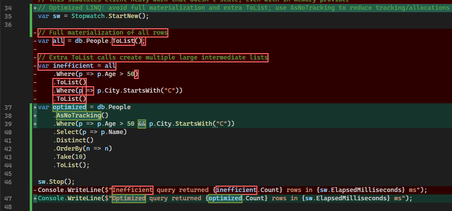 Capture d’écran des modifications de code.