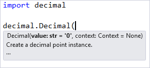 Capture d’écran montrant l’aide de signature dans l’éditeur Visual Studio.