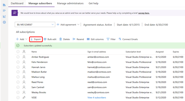 des abonnés d’exportation