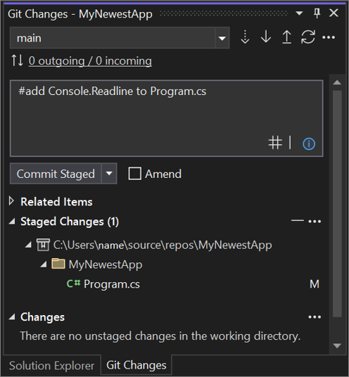 la boîte de dialogue de validation Git dans Visual Studio 2022.