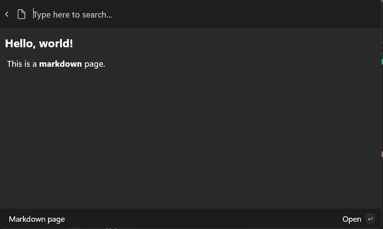 Capture d’écran de l’extension Palette de commandes affichant le contenu Markdown avec le texte mis en forme et l’icône de document.