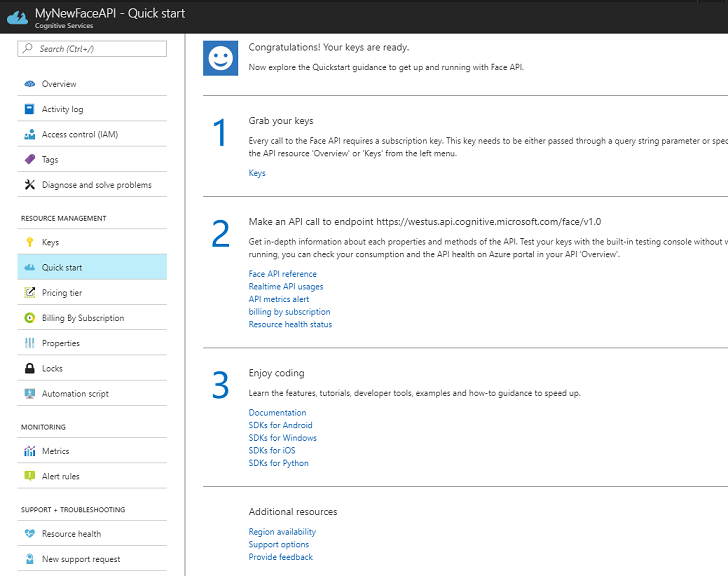 accéder aux clés API visage