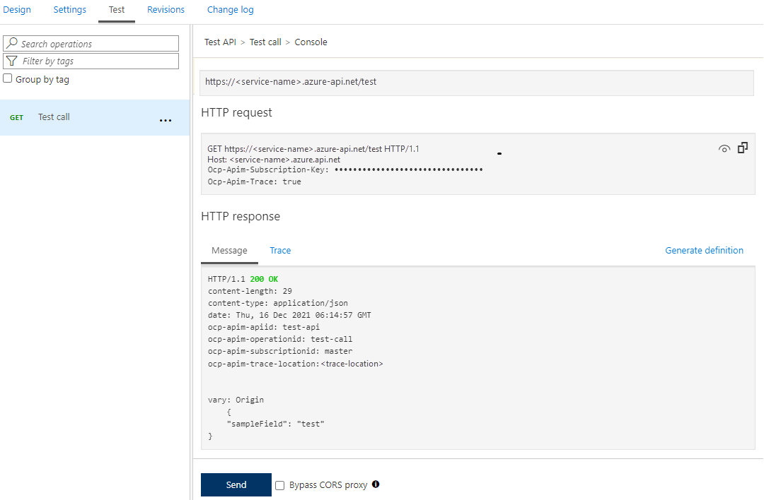 モック HTTP 応答を示すスクリーンショット。