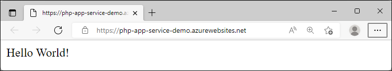 Azure で実行されているサンプル アプリのスクリーンショット (Hello World を表示)。