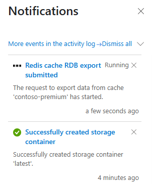[通知] ウィンドウのエクスポートの進行状況を示すスクリーンショット。