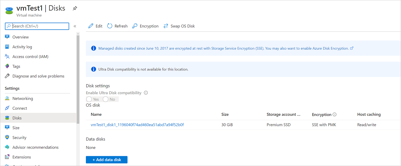 暗号化されたディスクを示すスクリーンショット。