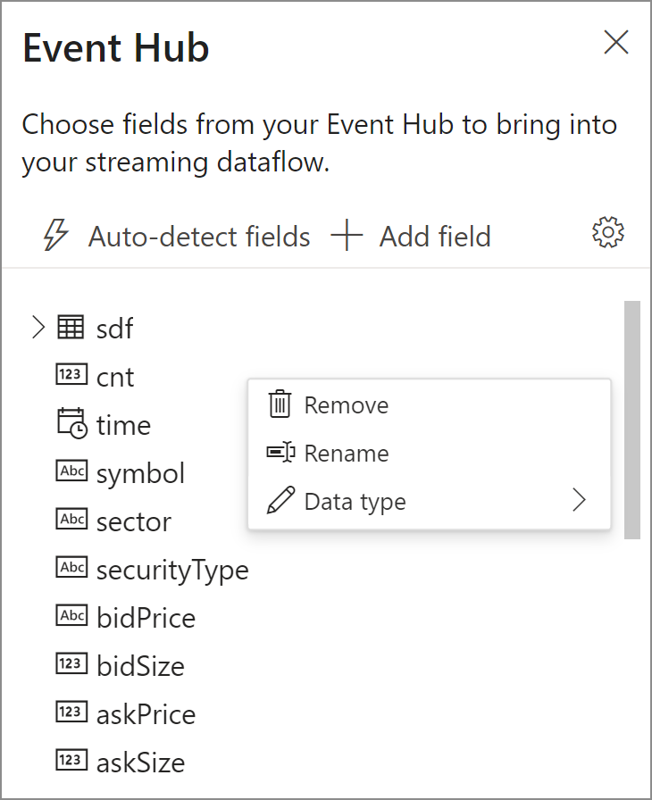 確認用に入力のイベント ハブ フィールドを示すスクリーンショット。