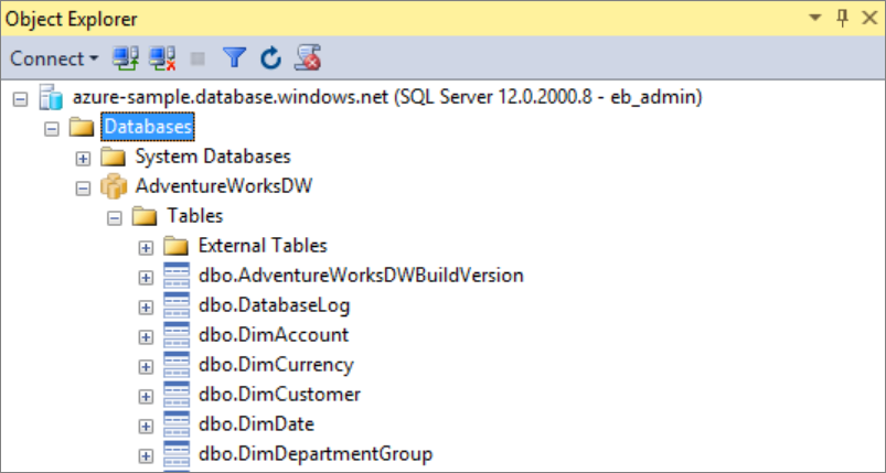 [オブジェクト エクスプローラー] ウィンドウを示すスクリーンショット。