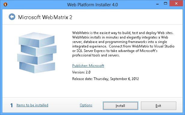 WebMatrix 2 のインストール WebMatrix 2 のインストール