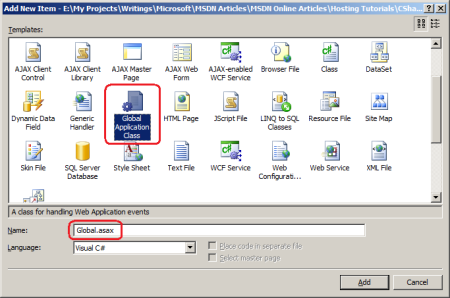 グローバル ドット A S A X ファイルを強調表示する Sceenshot。