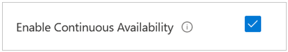 [継続的可用性を有効にする] オプションを示すスナップショット。