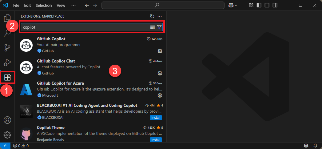 ナビゲーション バーの VS Code Extensions アイコンのスクリーンショット。