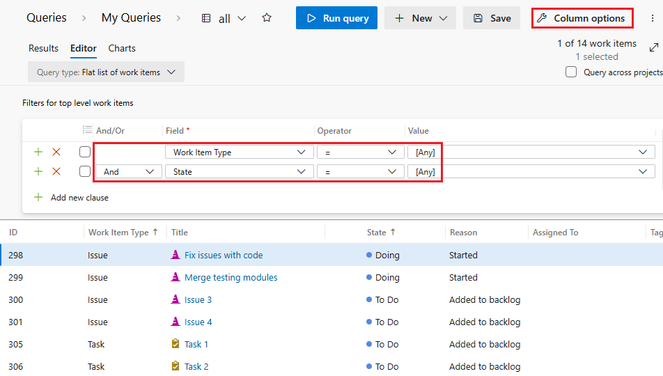 すべての項目にクエリを実行するスクリーンショット。