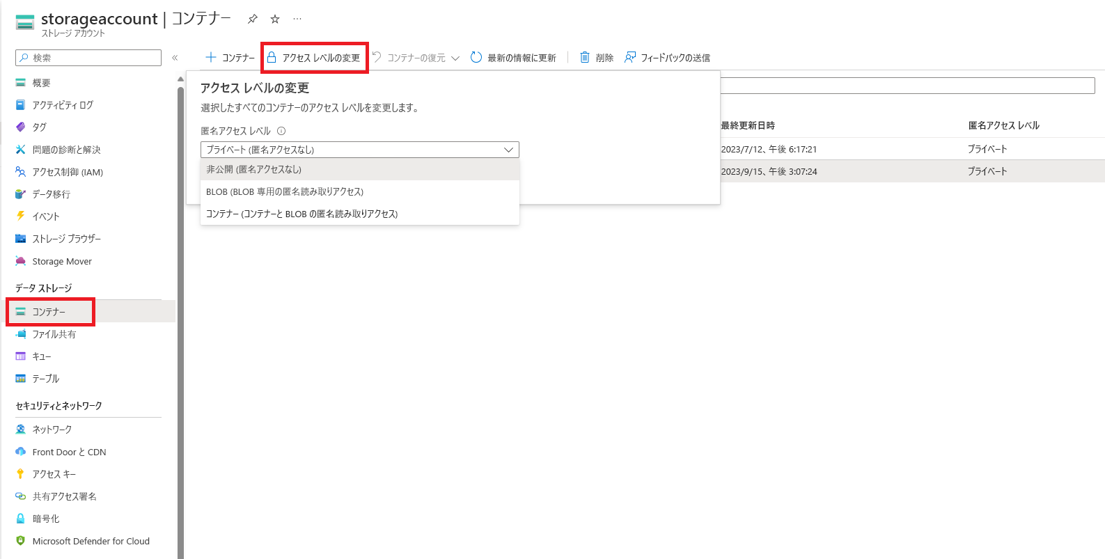 ポータルで匿名アクセス レベルを設定する方法を示すスクリーンショット。