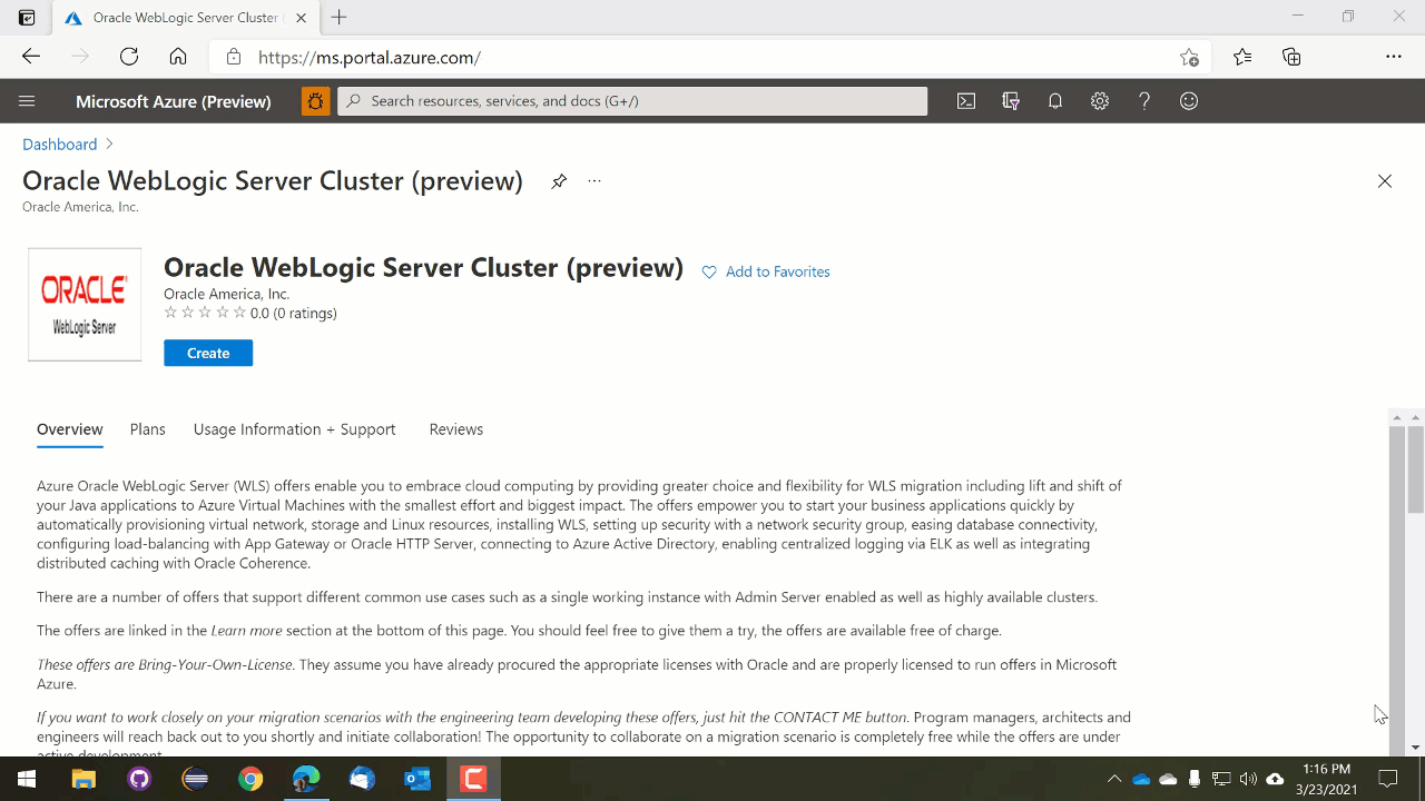 Azure portal を使用して、Azure に WebLogic Server をデプロイできる