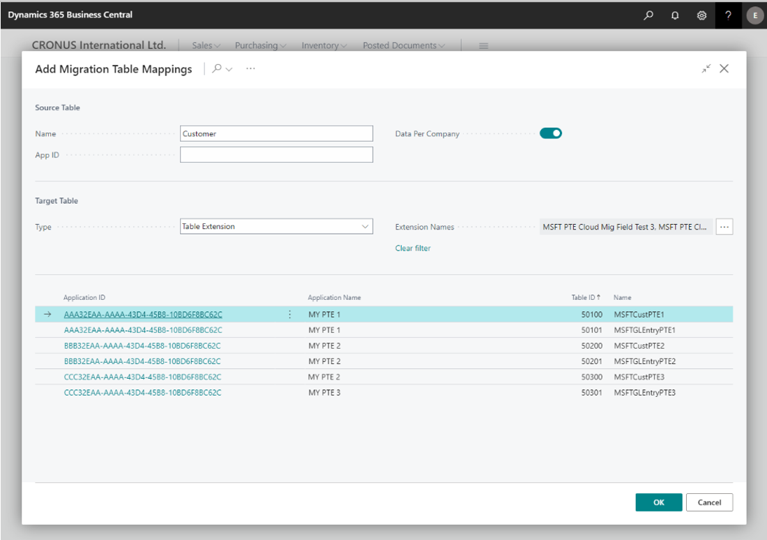 Shows the table mapping multiple tables