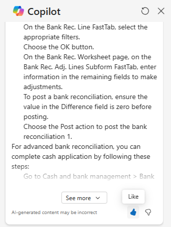 いいね および よくないね ボタンがあるフィードバックの経験を示すスクリーン ショット。